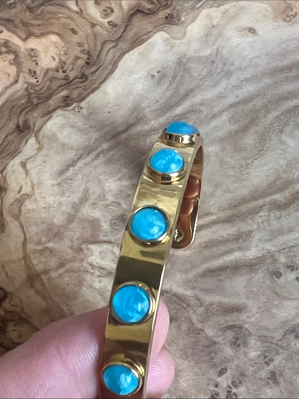 kate spade Gold Cuff Bracelet with Turquoise Blue Cabochons: small - Picture 3 of 5